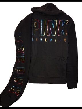 Victoria Secret Pink Shine Rainbow Cozy Full Zip Joggers Set L